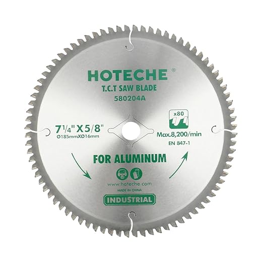 Hoteche 7-1/4-Inch Circular Saw Blade for Aluminum 80-Tooth Tungsten Carbide-Tipped Blade High-Performance Professioal Saw Blade for Circular Saws and Miter Saws, Rhombus Hole Size 5/8-inch