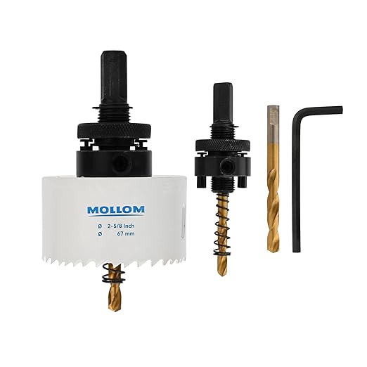 Mollom (67mm | 2-5/8") HSS M42 with 8% Cobalt BI-Metal Hole Saw with 2 Pilot Drill Bits & Arbor Smooth Cutting for PVC,Drywall,Wood,Plastic,Gypsum Board,Rubber