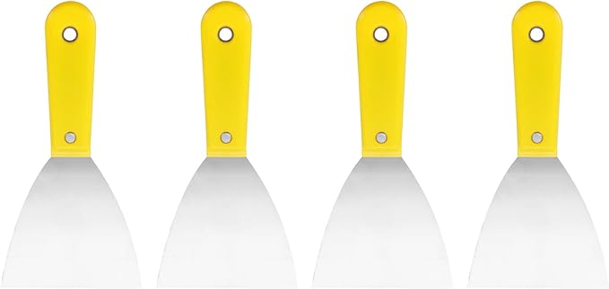 HARFINGTON 4pcs Carbon Steel Putty Knife 4" Plastic Handle Spreading Drywall Flex Putty Scraper for Wallpaper Wall Taping Scraping Paint, Yellow