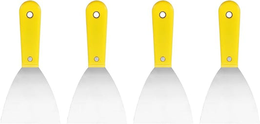HARFINGTON 4pcs Carbon Steel Putty Knife 4" Plastic Handle Spreading Drywall Flex Putty Scraper for Wallpaper Wall Taping Scraping Paint, Yellow