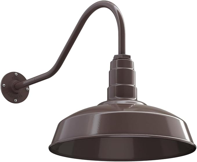 Steel Lighting Co. | Dusk to Dawn | Gardena Barn Light | Outdoor Wall Mounted | 16" Dome | 23" Gooseneck | Farmhouse Light Made in America | Dark Bronze/Dark Bronze