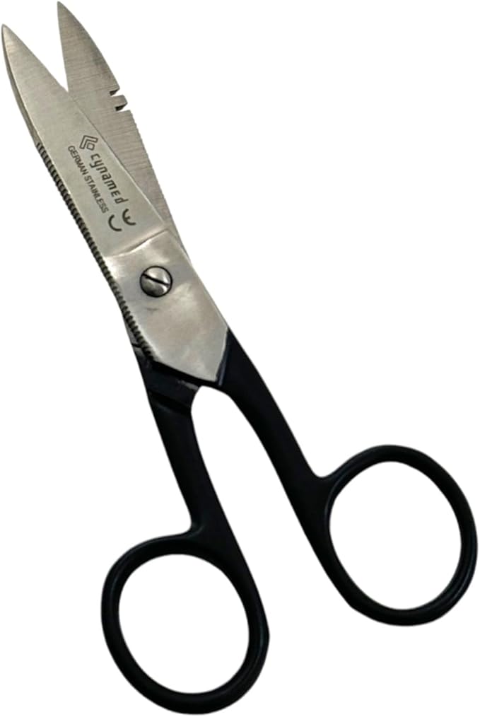 Electrical Wire Cutting and Stripping Scissors 5.25" Length | Electrician Electrical Repair Scissors | German Stainless Steel (Set of 2 - Black + Silver)