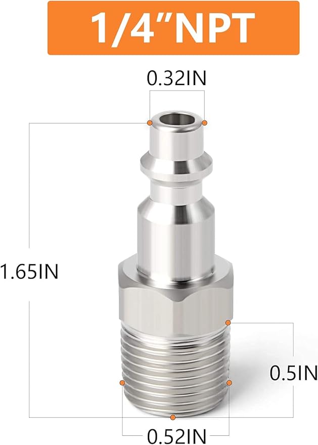 GASHER 1/4-Inch NPT Male Industrial Air Plug,1/4-Inch High Flow Pneumatic Plugs 300PSI (10-Pack)