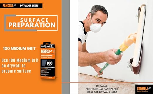 Fandeli | Multi-Purpose Sanding Paper | Grit 100 | 50 Sheets of 4 1/4'' x 11'' | Perfect for Sanding Drywall | Hand Sanding | Orbital Sanders | Sandpaper Sheets | Sandpaper Grit.