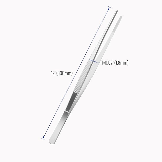 12 Inch Stainless Steel Tweezers, with Straight Round Blunt Serrated Tip, 0.07 Inch Thickness Stainless Steel, Multipurpose Daily Garden Home Lab Craft Repairing Tool