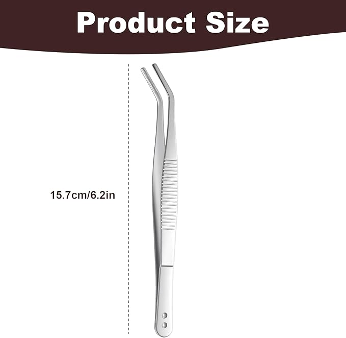 35 Pcs Stainless Steel Tweezers with Curved Serrated Tip, 6" Sewing Machine Tweezer Non-Slip High Precision Multipurpose Tweezer for Craft Sewing Repair Supplies, Silver
