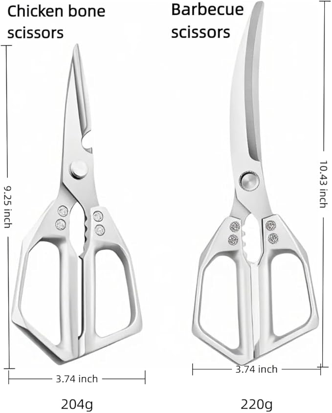 Heavy duty Kitchen Scissors Set (2-piece set) - Sharp stainless steel poultry scissors, seafood and meat scissors, dual-purpose cooking scissors for food preparation