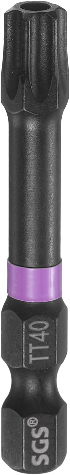 HARFINGTON TT40 Torx Head Impact Screwdriver Bits 1/4" Hex Shank 2" (50mm) Long Magnetic Tamper Proof 6 Point Star Screw Driver Drill Bits Phosphate S2 Steel Power Tools with Hole