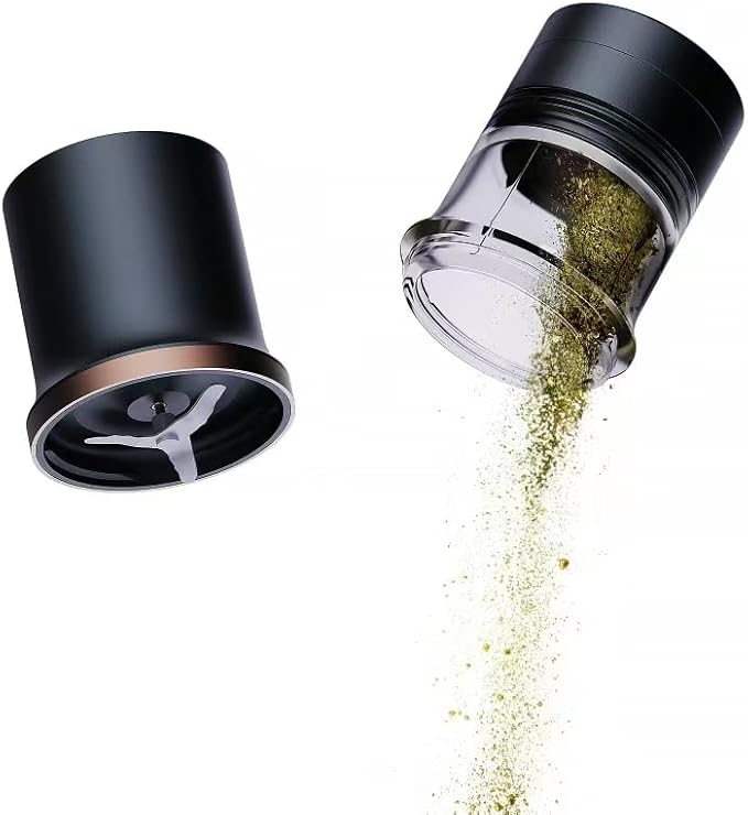 Electric Grinder for Dried Buds & Spice with LED Display Timer & Adjustable Speed, Portable, Battery Powered, 4 Grams Large Capacity (Black & Gold)