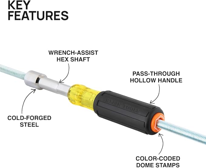 Klein Tools 65456 Hollow-Shaft Nut Driver Set, Heavy-Duty, Color-Coded Hex Sizes 1/4 to 9/16-Inch, Cushion-Grip Handles, 6-Piece