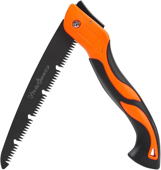 Vivicreate Folding Hand Pruning Camping Saw Survival Bushcraft Saw Tree Pruning Cutting Hand Limb Yard Work Folding Saw serrucho plegable sierra de poda herramientas de jardiner챠a (10 Inch)