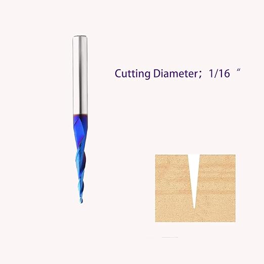 5.4 Deg Tapered Ball Nose Upcut CNC Spiral Router Bit 1/4 Inch Shank NACO Coated 2 Flute End Mill for 3D&2D Carving Engraving STQ454 (1/16Dx1CHx1/4SHKx2-1/2L)