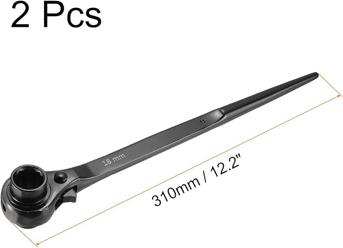 uxcell 16 x 18mm 12-Point Scaffold Podger Ratchet Spanner Ratcheting Socket Wrench Tool (Black) 2pcs