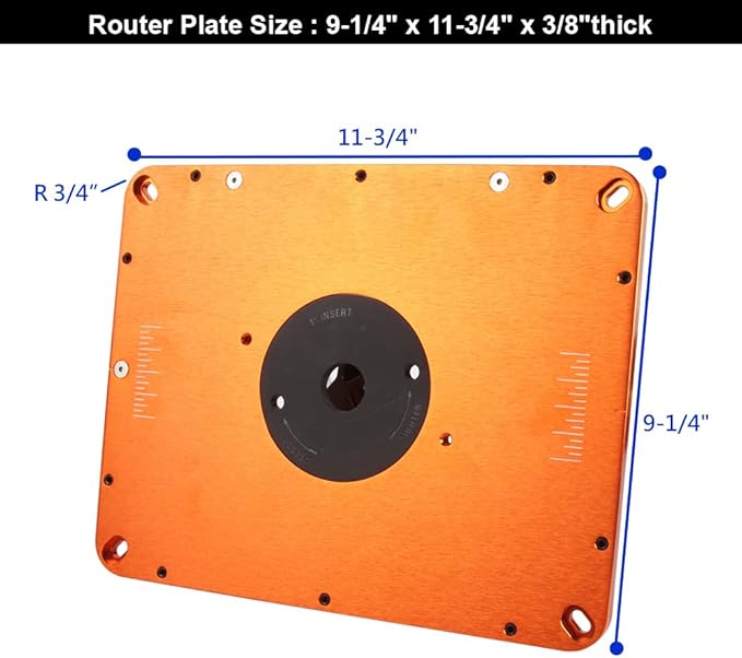 O'SKOOL Motorized Router Lift Systems for 3-1/2" Diameter Motors, 9-1/4'' x 11-3/4'' Plate 5-Piece Insert Ring Kit, RTS07