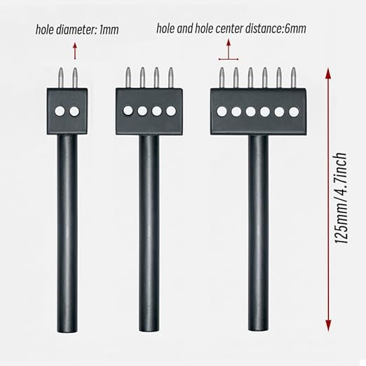 Leather Round Hole Punching Tool 3pcs Prong Punch Tool Set with 2/4/6 Prong Options for Precise Round Hole Punching DIY Leather Craft (6MM)