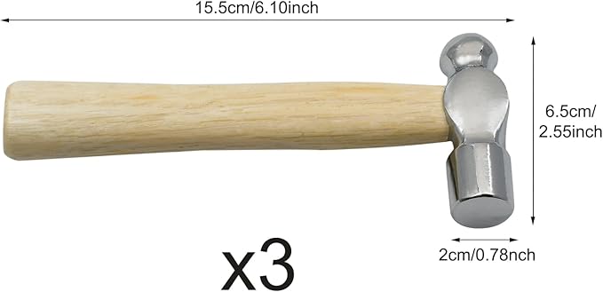 Mini Wooden Handle Round Head Hand Hammer,3 PCS Reinforced Ball Hammer,Mini Reinforced Ball Hammer,Round Head Wooden Handle,Escape Tool Hand Hammer for Prying Nails,Woodworking,Repairing