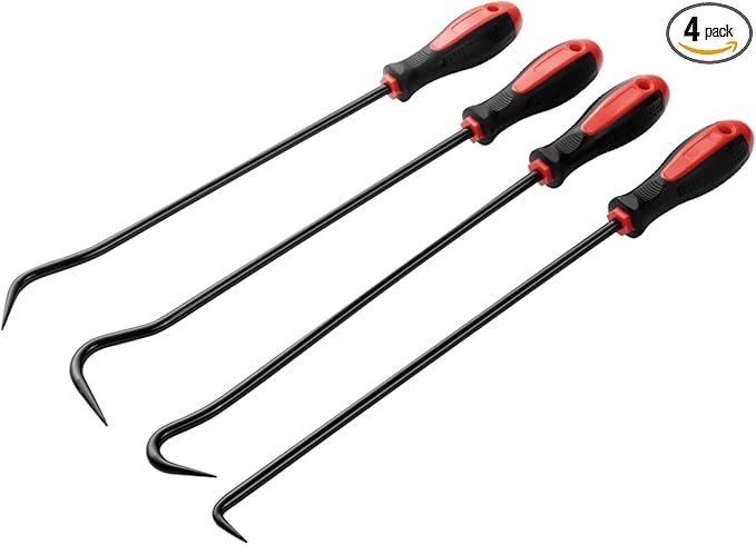 ROTATION 4-Piece Heavy-Duty Long Hook & Pick Set, Automotive Hose Removal Tools for Vehicle Radiator and Coolant Hose, Clamp, and More