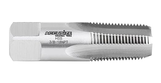 Accusize Industrial Tools 3/8'' to 18 H.S.S. Taper Pipe Tap-Npt, 2-9/16'' Oal, 1-1/16'' Thread Length, 4 Flutes, American Standard, NPT-38
