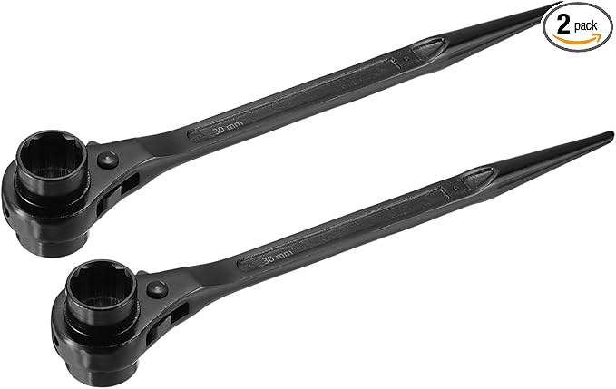 uxcell 30 x 32mm 12-Point Scaffold Podger Ratchet Spanner Ratcheting Socket Wrench Tool (Black) 2pcs