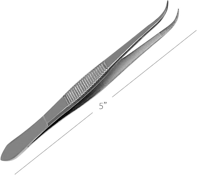 Splinter Forceps - Fine Point - Tweezers Stainless Steel Straight & Curved (curved 5")