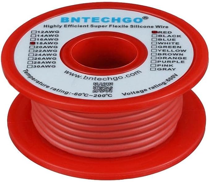 BNTECHGO 18 Gauge Silicone Wire Spool 50 ft Red Flexible 18 AWG Stranded Tinned Copper Wire