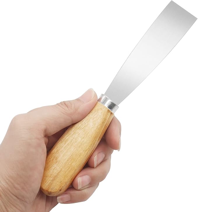 Putty Knife, 1 Inch Metal Scraper, wooden Handle Spackle Knives for Drywall, Decals, Wall paper, Patching, Painting, Taping, Scraping Coating