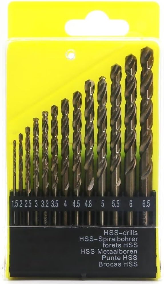 Metric Cobalt Drill Bits Set 1.5-6.5mm 13PCS, M35 high Speed Steel, high Hardness Straight Shank Drill, Mechanical or Hand Drill for Drilling, Suitable for Stainless Steel, Iron, Copper and Aluminum.