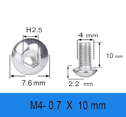 Metuja M4-0.7x10mm 100Pcs, Button Head Socket Cap Bolts Screws, Stainless Steel, Professional Set Screw, Clear and Complete Full Thread, Silver Bright Finish Furniture Bolt, Allen Hex Drive