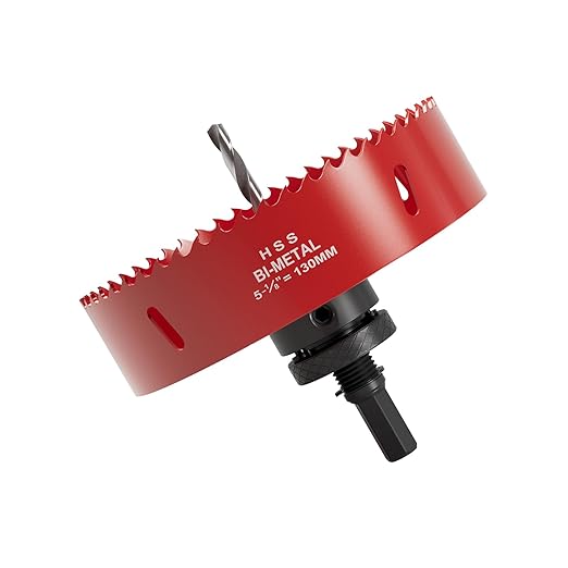 5-1/8" (130mm) Bi-Metal M42 High Speed Steel Hole Saw with Pilot Drill Bit, Smooth Cutting Edge for PVC, Drywall, Wood, Plastic, Gypsum Board, Rubber, Thin Metal
