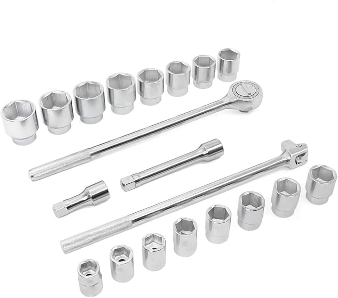 3/4 Inch Drive Socket Wrench Sets,21-Piece,Metric Size(19-50mm),6-Point,CR-V Steel Sockets with Adapters and Ratchet Handle,Flex-head breaker bar