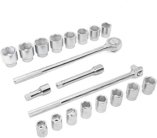 3/4 Inch Drive Socket Wrench Sets,21-Piece,Metric Size(19-50mm),6-Point,CR-V Steel Sockets with Adapters and Ratchet Handle,Flex-head breaker bar