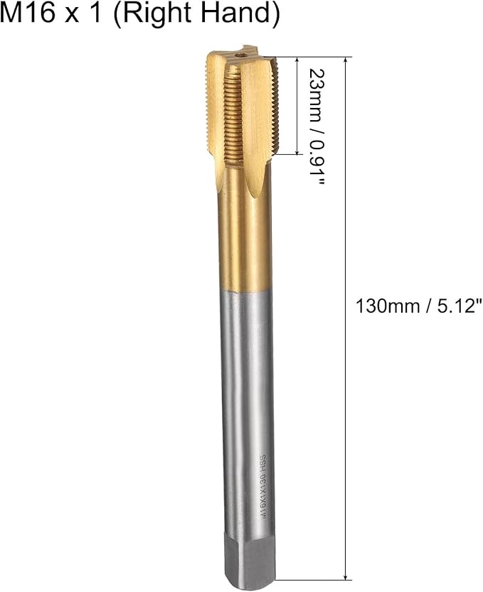 uxcell Metric Thread Tap M16 x 1 H2 130mm Straight Flute Screw Thread Milling Machine Taps Threading Tapping Repair Tool