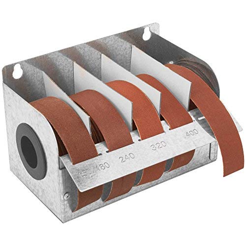 Steel Dispenser with Multi-Roll Assorted Abrasive Rolls for Wood Turners, Wood, Metal Workers, Automotive Body Work in Assorted Grits 150, 240, 320, 400 and 600 Grit Rolls