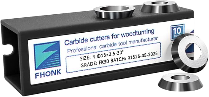 15mm Round Carbide Inserts Blades for Woodworking, Tungsten Carbide Cutters Knives for Woodturning, Wood Finisher Hollower Lathe Tools, 10 pcs (R-?15x2.5-30째)