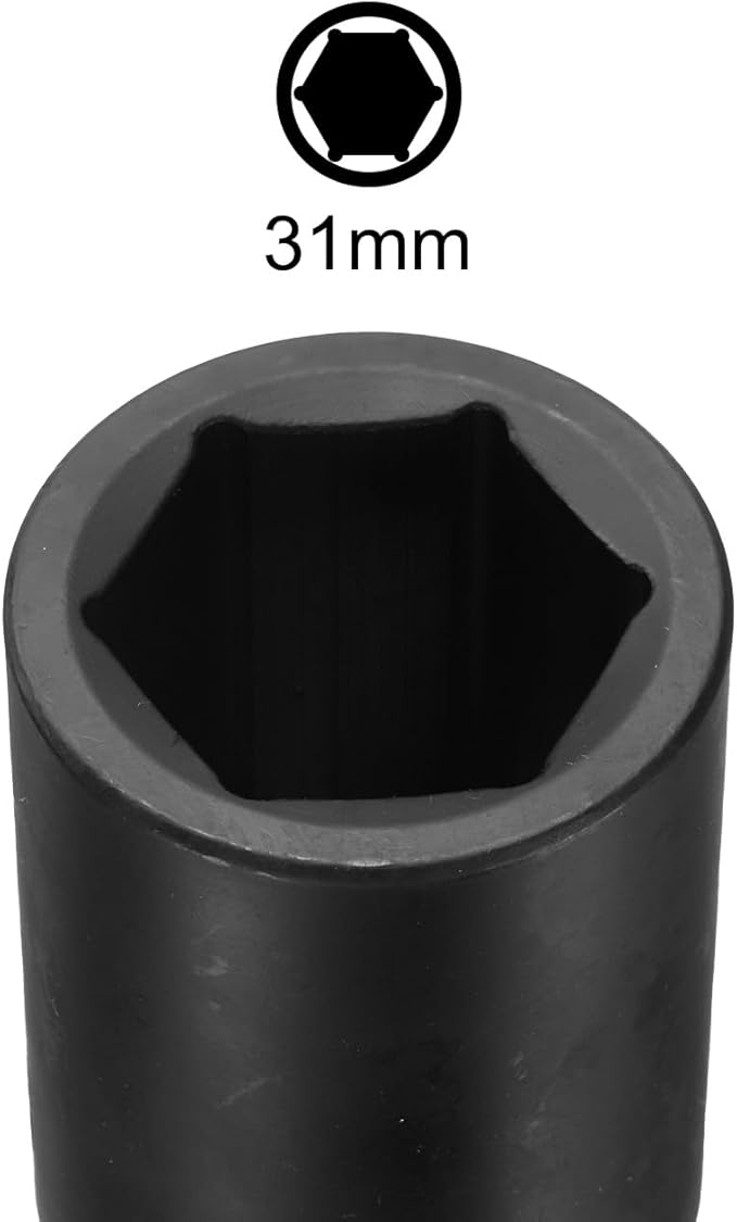 uxcell 3/4-Inch Drive 31mm 6-Point Deep Impact Socket, CR-MO Steel 78mm Length, Metric Sizes