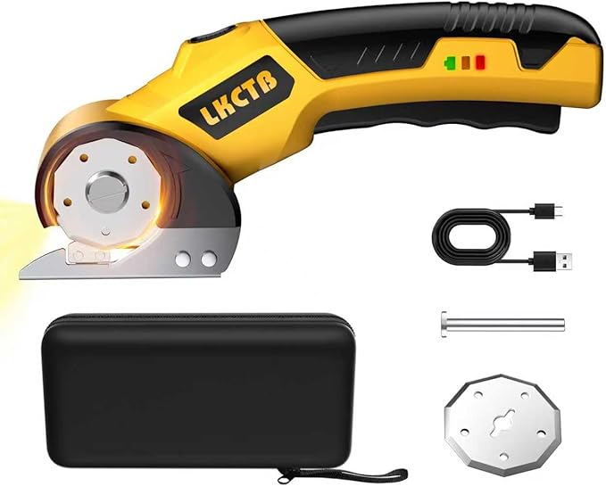 Electric Scissors, Cardboard Cutter, With LED Light, High-Efficiency Brushless Motor, 3500mAh Battery, Tungsten Steel Blade, Suitable for Cloth, Cardboard, Carpet Wire Rope Cutters dark yellow
