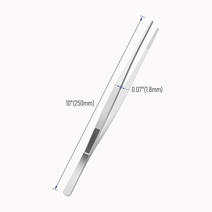 5 PCS 10 Inch Stainless Steel Tweezers, with Straight Round Blunt Serrated Tip, 0.07 Inch Thickness Stainless Steel, Multipurpose Daily Garden Home Lab Craft Repairing Tool
