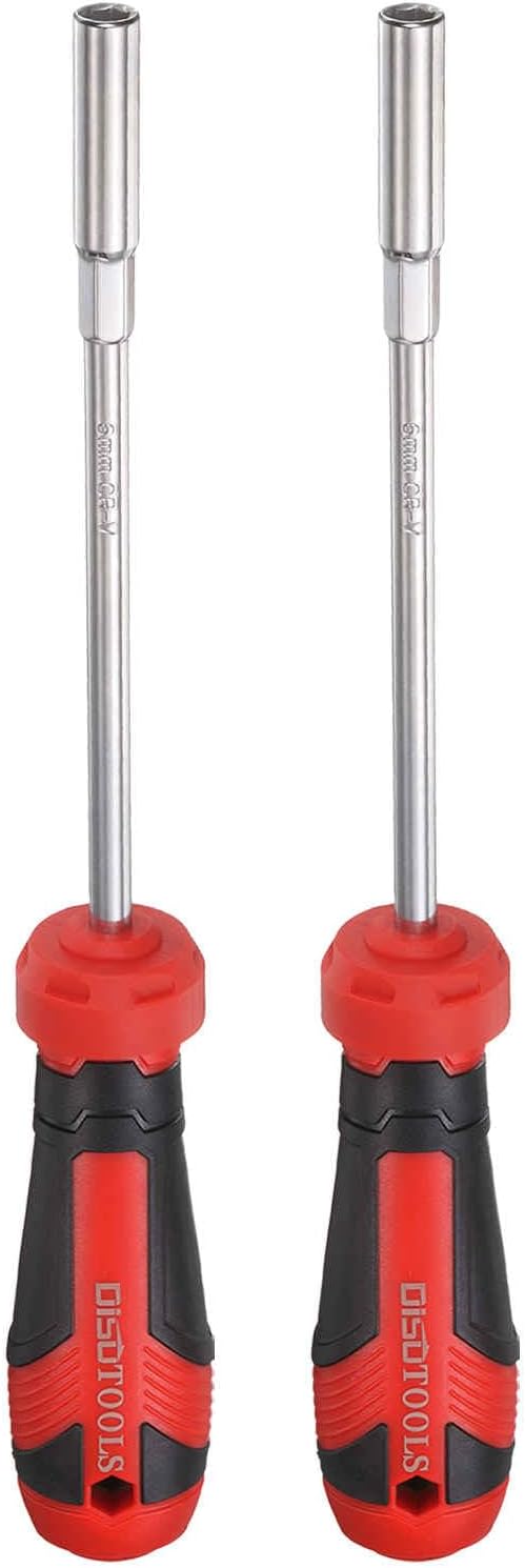 HARFINGTON 2 Pcs Metric Nut Driver 6mm CR-V Non-Magnetic Tip Hollow Shafts Hex Socket Screwdriver with Anti-Slip Handle for Automobile Repair Bit Driver