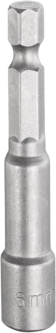 HARFINGTON Nut Driver Drill Bit 6mm Metric Socket 1/4" Hex Shank 2.56" (65mm) Long Magnetic 6-Point Sockets Quick Change CR-V Steel Bolt Setters for Power Drill Drivers
