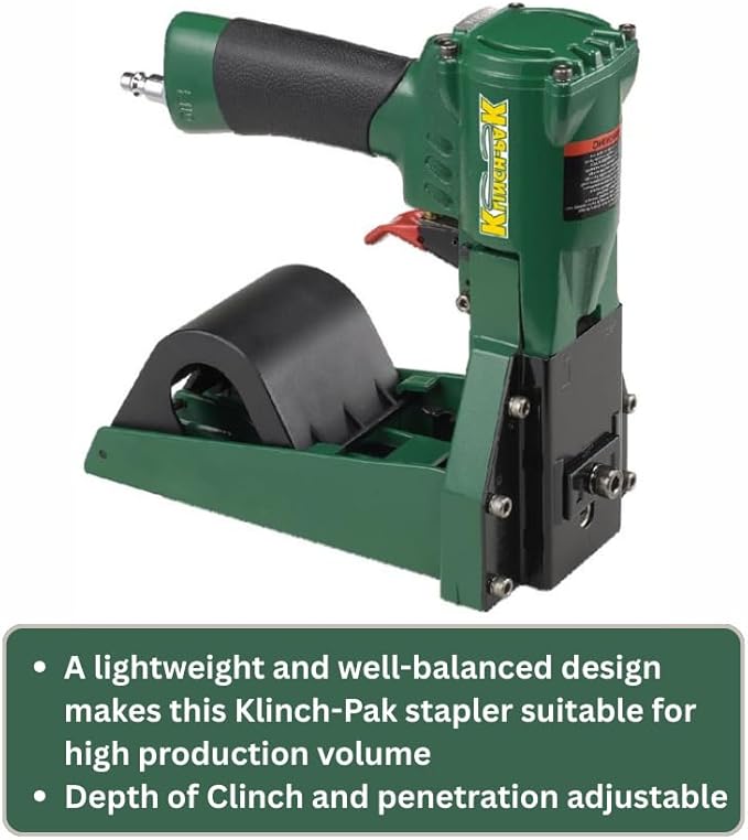 Klinch-Pak KP-SWC Pneumatic Roll Stapler for SWC Series Staples with 1-3/8-Inch Crown and 5/8-Inch to 3/4-Inch Leg Staples SIM Bostitch SWC7437, Ideal for Folding Boxes, Complete Overlap and More