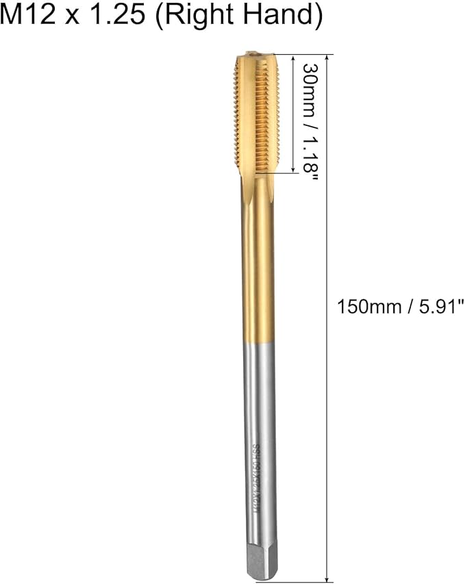 uxcell Metric Thread Tap M12 x 1.25 H2 150mm Straight Flute Screw Thread Milling Machine Taps Threading Tapping Repair Tool