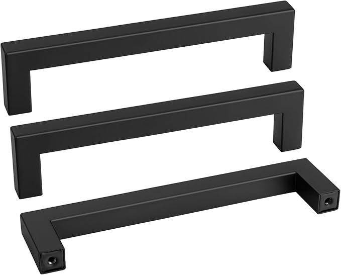 Goldenwarm 22 Pack 6-1/4 Inch Black Cabinet Handles Matte Black Drawer Pulls Stainless Steel Cabinets Hardware Square Bar Modern for Kitchen Bathroom Cupboard