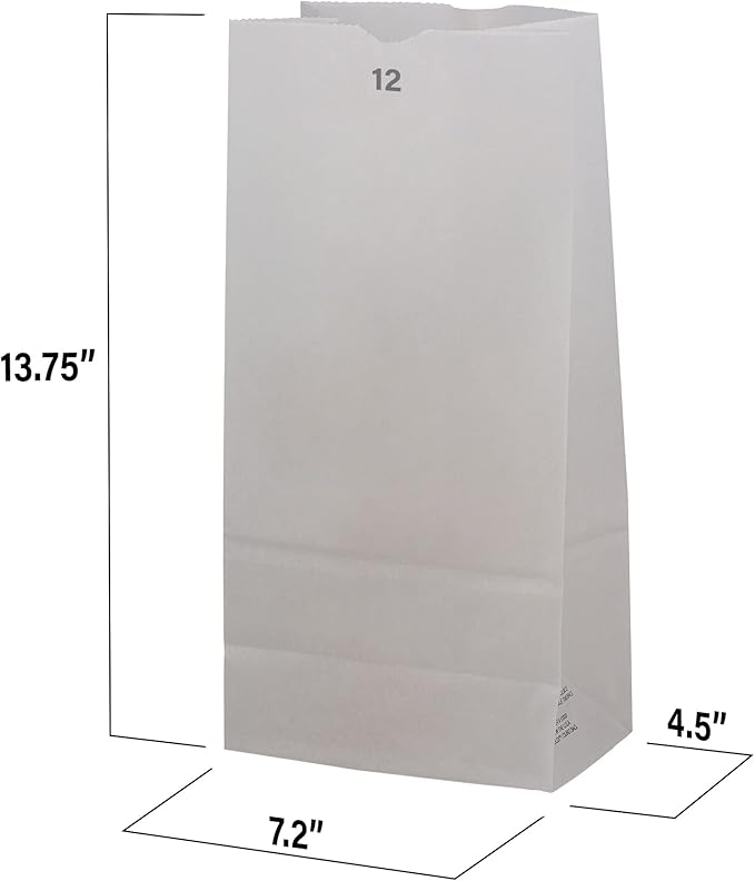 MT Products White Grocery Bags 12 lb. - Disposable Paper Bags (Pack of 50) - Made in the USA