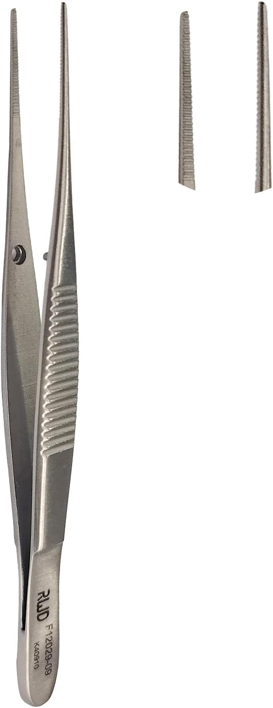 RWD Dressing Forceps 3.7", Martensitic Stainless Steel Medical Tweezers, 0.8mm Width Serrated Straight Tip, Micro Forceps Tweezer, Surgical Tweezer for High-Precision Handling (F12029-09)