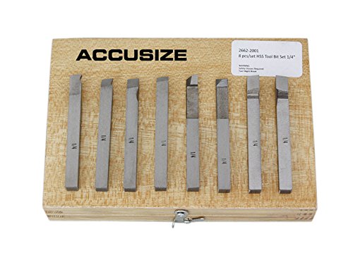 Accusize Industrial Tools 1/4'' 8 Pc H.S.S. Tool Bit Set, Pre-Ground for Turning and Facing Work, 2662-2001