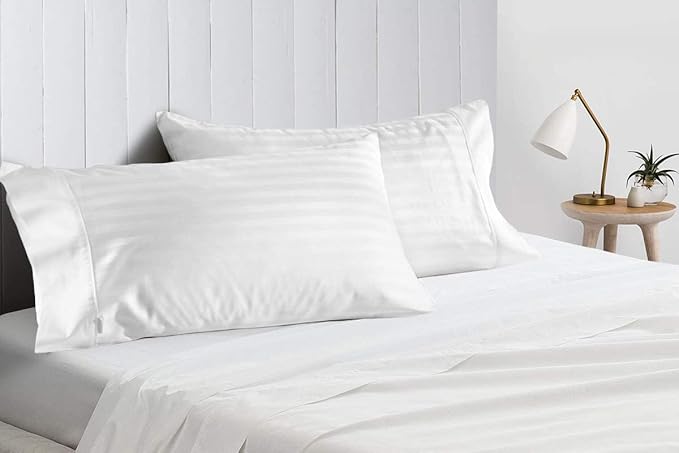 2Pcs Pillowcase 800 Thread Count 100% Egyptian Cotton Pillows for Sleeping, Soft & Silky Sateen Weave Bed Pillow Cover Long-Staple Standard Pillowcase Set of 2 Size (20"x40") - White Stripe