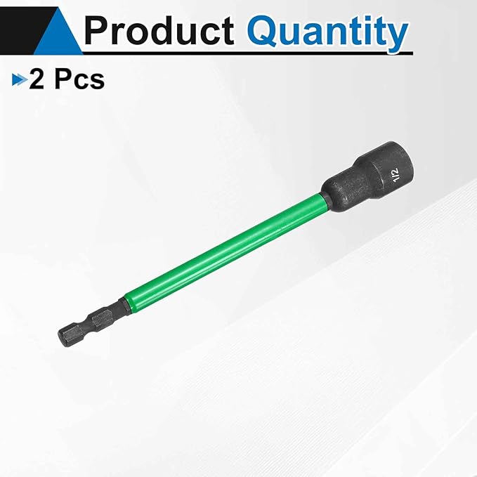 HARFINGTON 2pcs Nut Driver Drill Bit 1/2 Inch SAE Socket 1/4" Hex Shank 6" (150mm) Extra Long Magnetic 6-Point Sockets Quick Change CR-V Steel Bolt Setters for Power Drill Drivers