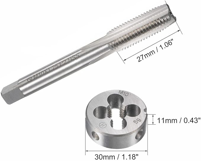 Mactoom 10mm x 1.25 HSS Metric Tap and Die Set Right Hand Thread,Tapping DIY Tool 3pcs (M10 x 1.25mm)