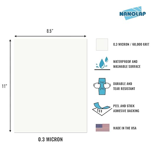 PSA Lapping Film, 5 Pc 0.3 Micron (60,000 Grit) Adhesive Polishing Paper, 8-1/2” x 11” Microfinishing Fine Sanding Paper, Sanding Film for Scary Sharp Sharpening System, Aluminum Oxide AO