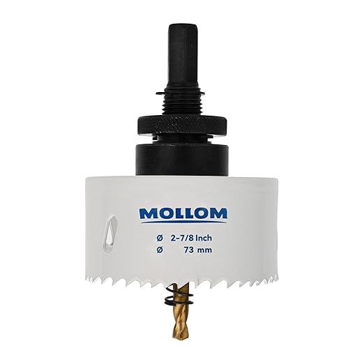 Mollom (73mm | 2-7/8") HSS M42 with 8% Cobalt BI-Metal Hole Saw with 2 Pilot Drill Bits & Arbor Smooth Cutting for PVC,Drywall,Wood,Plastic,Gypsum Board,Rubber